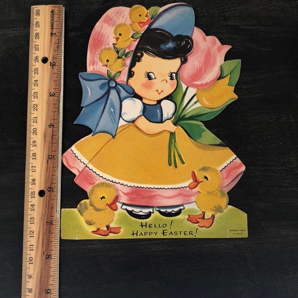 Vintage Easter Card Little Girl with Chicks Fuzzy Felt Details 1940’s - Picture 4 of 7